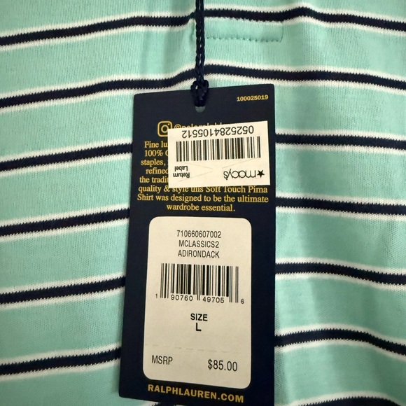 Polo Ralph Lauren Blue Striped Polo Size Large NWT - Picture 4 of 5